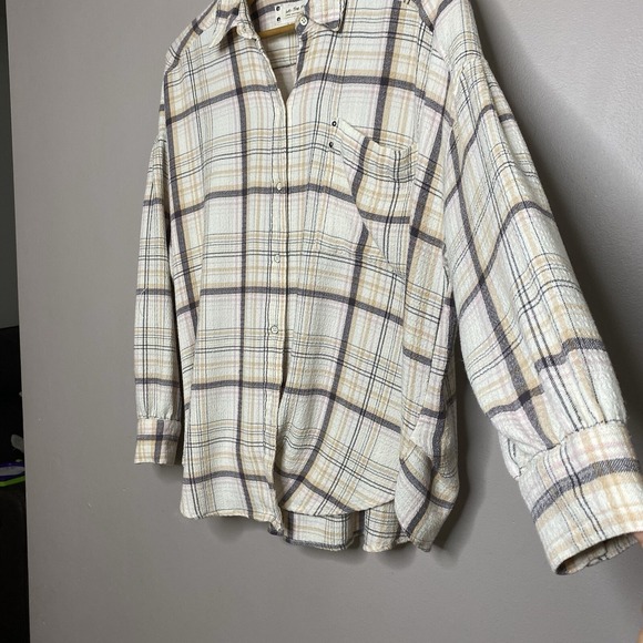 Free People We The Free Hidden Valley Button Up Shirt Beige Plaid Size L Women's - Picture 6 of 15